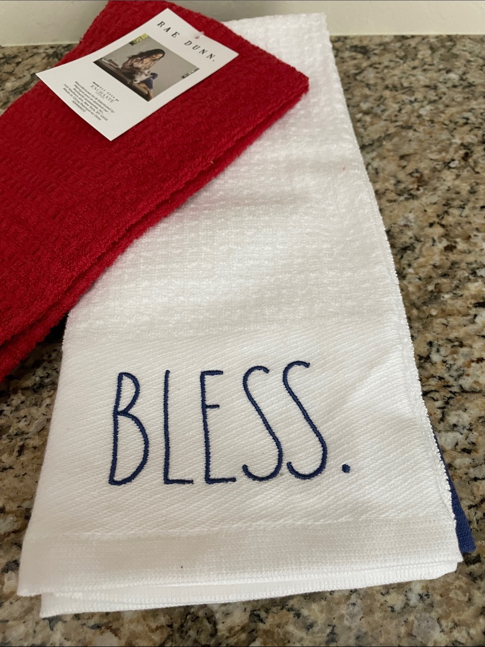 Rae Dunn God Bless America 3 pack kitchen Cotton Hand Towel Set - Picture 2 of 3